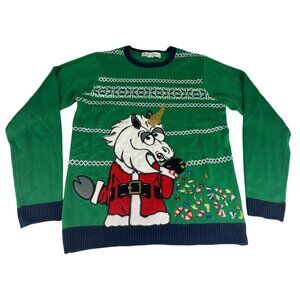 Jolly Sweaters Unicorn Ugly Christmas Sweater Unisex M 38-40 Green Red Beaded